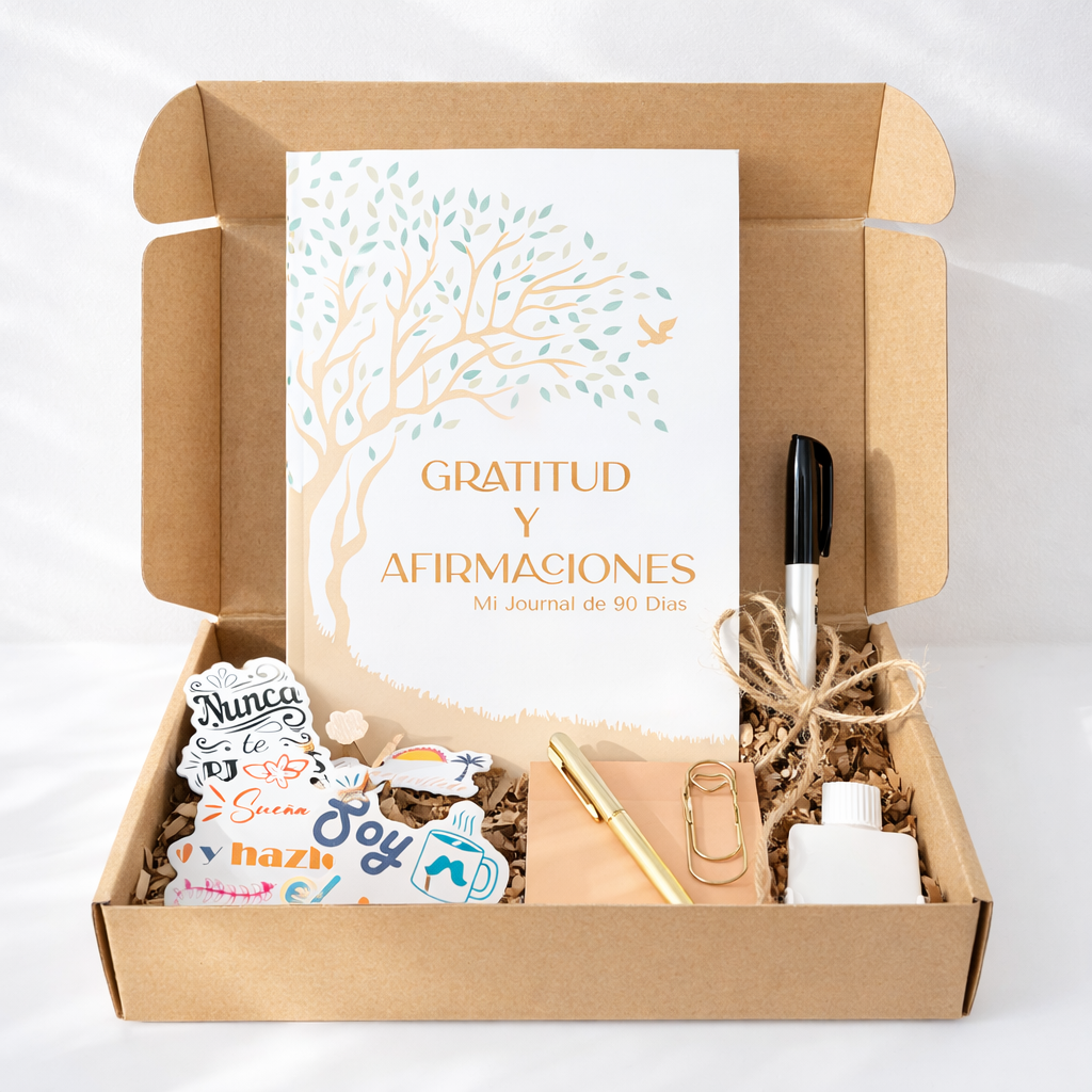 Kit de journal de gratitud listo para regalar con accesorios de escritura consciente